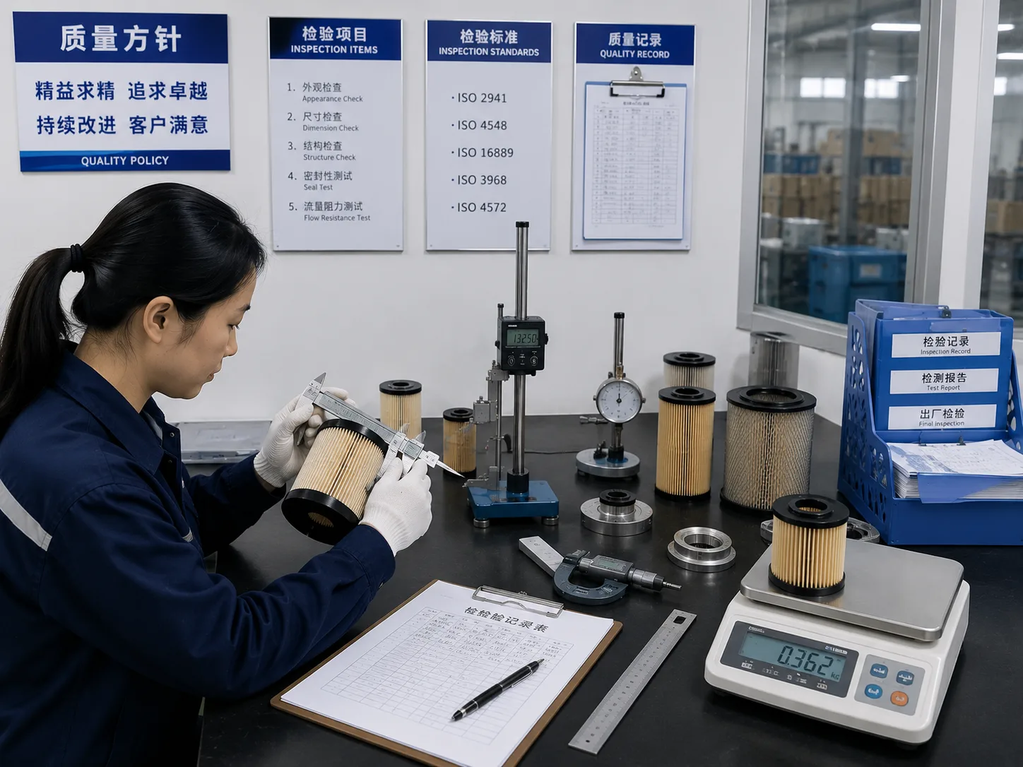 Filter quality inspection in Jinguan workshop